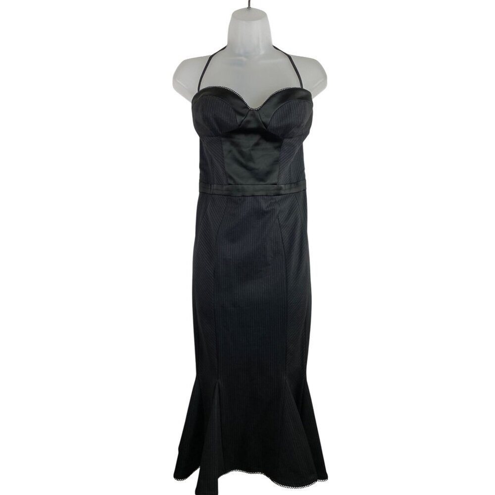 Vintage Bebe Black‎ Pinstripe Bustier Cocktail Dress Large Goth Pinup Sexy Y2K